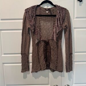 Y2K BKE Fairycore Long Sleeve Velvet Knit Sweater Brown Womens Size Large